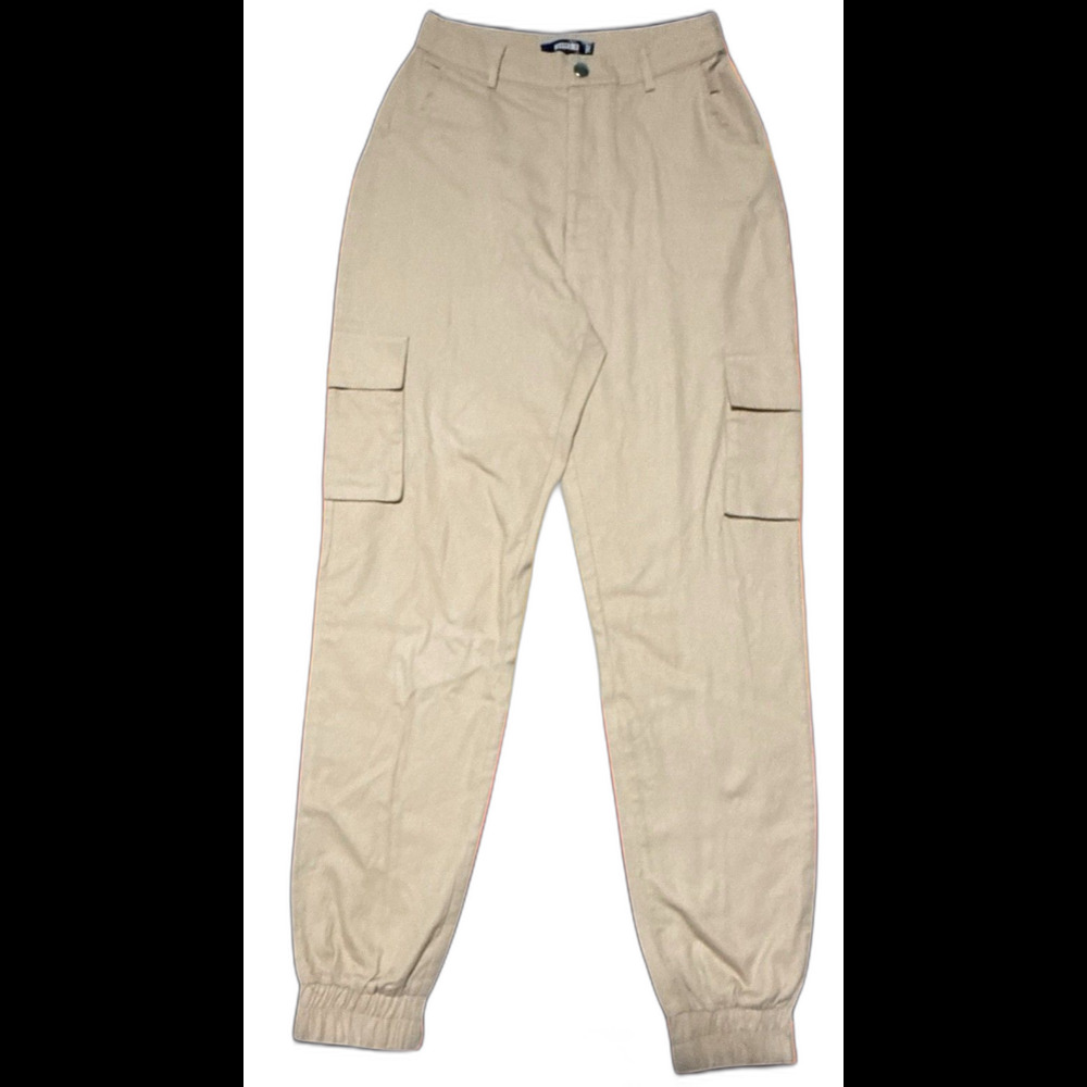 Missguided Women’s Cargo Pants Size 4 Tan High Waist Jogger 100% Cotton